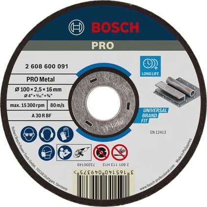 بوش Metal Cutting Disc, 100 x 2.5 x 16 mm قرص قطع معادن — Metal Cutting Disc, 100 x 2.5 x 16 mm
