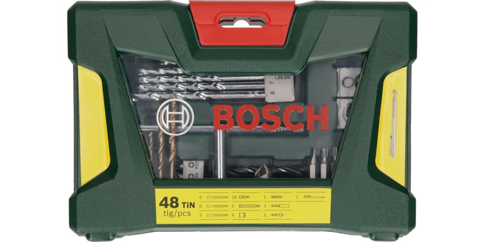 بوش V-Line طقم ريش حفر ومفكات مطلي TiN 48 قطعة مع حامل مغناطيسي — V-Line Drill- and Screwdriver Bit Set TiN-coated 48 pieces with Magnetic Stick