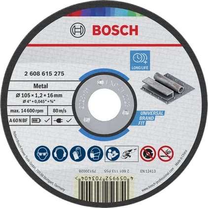 بوش Metal Cutting Disc, 105 x 1.2 x 16 mm قرص قطع معادن — Metal Cutting Disc, 105 x 1.2 x 16 mm