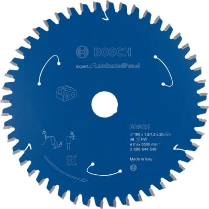 بوش Expert for Laminated Panel شفرة منشار دائري للمناشير اللاسلكية 160x1.8/1.2x20 T48 — Expert for Laminated Panel Circular Saw Blade for Cordless Saws 160x1.8/1.2x20 T48