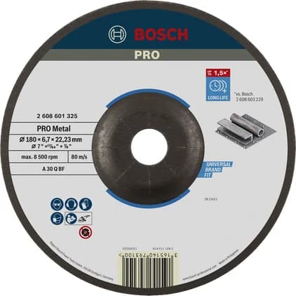 بوش Metal Grinding Disc, A 30 Q BF, 180 x 6.7 x 22.23 mm قرص تجليخ معدن — Metal Grinding Disc, A 30 Q BF, 180 x 6.7 x 22.23 mm