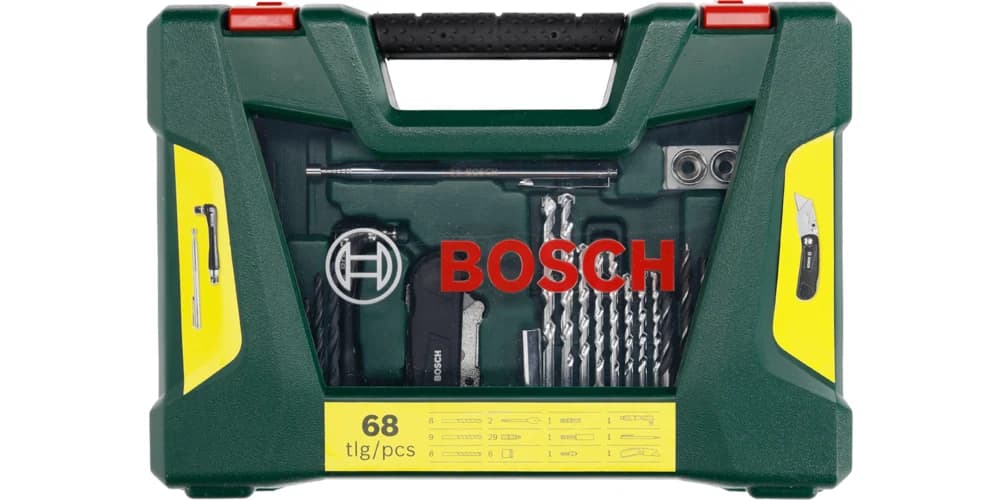 بوش Classic V-Line Drill and Screwdriver Bit Set 68 Pieces with folding knife, magnetic stick and angle driver طقم ريش حفر ومفكات — Classic V-Line Drill and Screwdriver Bit Set 68 Pieces with folding knife, magnetic stick and angle driver