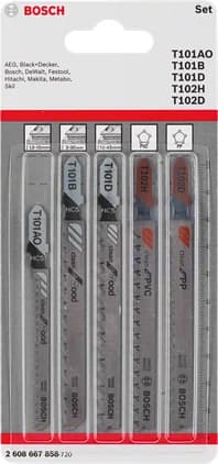 بوش 5-piece T-Shank jigsaw blade set Wood and Plastics 3165140839556 طقم شفرات منشار أركت T-Shank — 5-piece T-Shank jigsaw blade set Wood and Plastics 3165140839556