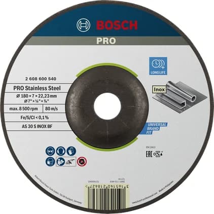 بوش Stainless Steel Grinding Disc, 180 x 6 x 22.23 mm قرص تجليخ — Stainless Steel Grinding Disc, 180 x 6 x 22.23 mm