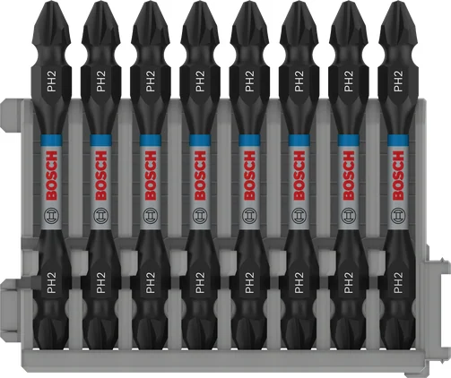 بوش Double-Ended Impact Bit with Pick and Click Index, PH2, 65 mm, 8 pcs لقمة صدم مزدوجة — Double-Ended Impact Bit with Pick and Click Index, PH2, 65 mm, 8 pcs