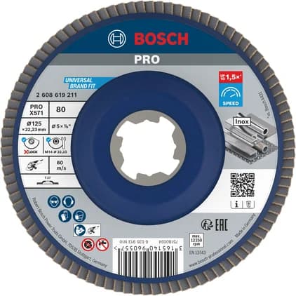 بوش X571 Flap Disc, Straight, 125 mm, G80, X-Lock — X571 Flap Disc, Straight, 125 mm, G80, X-Lock