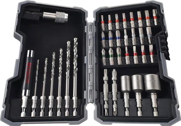 بوش 35-piece HSS-G drill and screwdriver bit set Extra Hard, PH, PZ, SL, H, T 3165140771498 طقم ريش حفر ومفكات — 35-piece HSS-G drill and screwdriver bit set Extra Hard, PH, PZ, SL, H, T 3165140771498