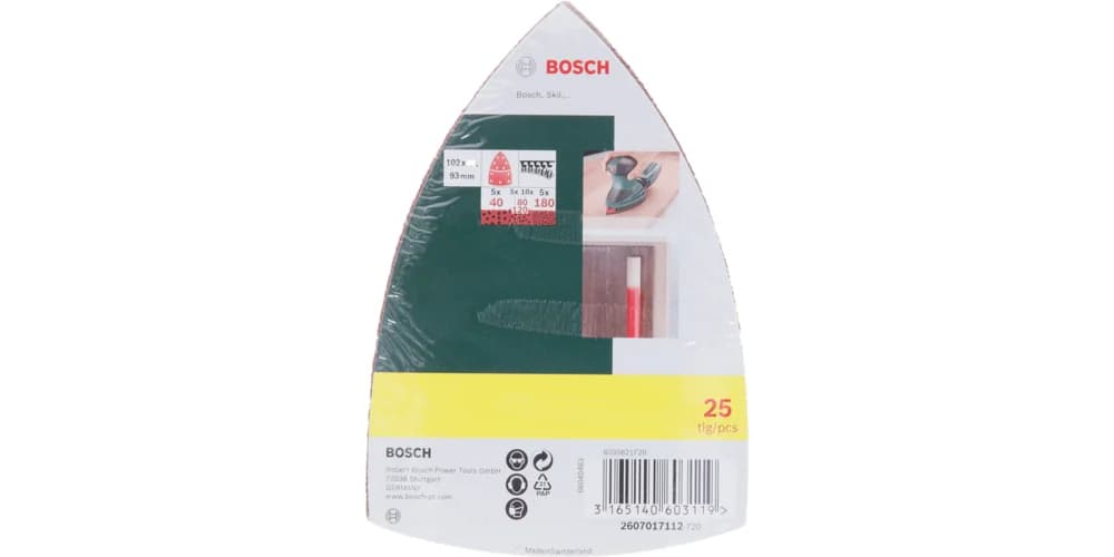 بوش 25-piece sanding sheet set for multi-sanders, grit 40, 80, 120, 180 طقم أوراق صنفرة للصنافرات المتعددة، درجات 40، 80، 120، 180 — 25-piece sanding sheet set for multi-sanders, grit 40, 80, 120, 180