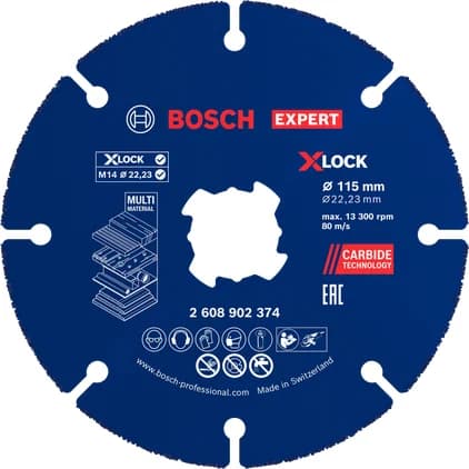 بوش EXPERT Multi Material Carbide قرص قطع 115 x 22.23 mm X-Lock — EXPERT Multi Material Carbide Cutting Disc, 115 x 22.23 mm, X-Lock