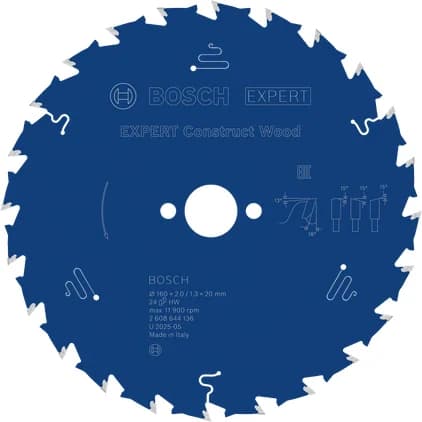 بوش EXPERT Construct Wood Circular Saw Blade, 160 x 2/1.3 x 20 mm, T24 شفرة منشار دائري — EXPERT Construct Wood Circular Saw Blade, 160 x 2/1.3 x 20 mm, T24