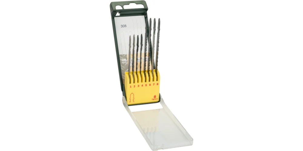 بوش 8-piece saw blade box, wood/metal/plastic (T-shank) صندوق شفرات منشار — 8-piece saw blade box, wood/metal/plastic (T-shank)