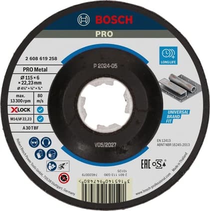 بوش Metal Bonded Grinding Disc, 115 x 6 x 22.23 mm, X-Lock — Metal Bonded Grinding Disc, 115 x 6 x 22.23 mm, X-Lock