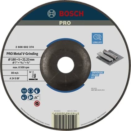 بوش قرص تجليخ على شكل V للمعادن، 180 × 5 × 22.23 مم — Metal V-Grinding Disc, 180 x 5 x 22.23 mm