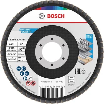 بوش X451 Flap Disc, 115 x 22.23 mm, G40, T29, 60 pcs قرص تجليخ — X451 Flap Disc, 115 x 22.23 mm, G40, T29, 60 pcs