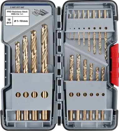 بوش Stainless Steel HSS-Co Twist Drill Bit Set, 18 pcs 3165140574730 طقم لقمة دريل حلزونية — Stainless Steel HSS-Co Twist Drill Bit Set, 18 pcs 3165140574730