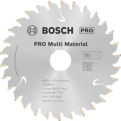 بوش Multi Material cordless Circular Saw Blade شفرة منشار دائري لاسلكي 85 x 1.5 x 15 mm — Multi Material cordless Circular Saw Blade, 85 x 1.5 x 15 mm