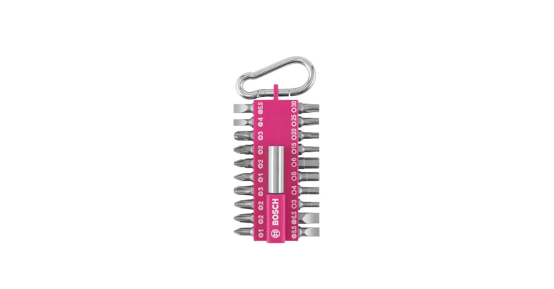 بوش 21pce screwdriver bit set with snap-hook (fuchsia) طقم ريش مفك مع خطاف تعليق (فوشيا) — 21pce screwdriver bit set with snap-hook (fuchsia)