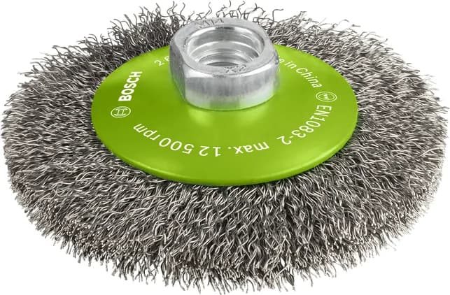 بوش فرشاة شطف ستانلس ستيل 100 x 0.35 مم، ملولبة — Stainless Steel clean Bevel Brush, 100 x 0.35 mm, Thread