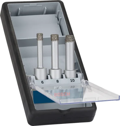بوش Ceramic dry Drill Bit Set, 6 x 33, 8 x 33, 10 x 33 mm, 3 pcs 3165140577977 طقم لقم ثقب جاف سيراميك — Ceramic dry Drill Bit Set, 6 x 33, 8 x 33, 10 x 33 mm, 3 pcs 3165140577977