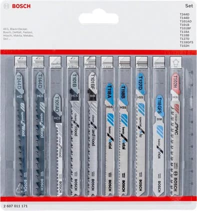 بوش Jigsaw blade Set 10 pcs All in One 3165140913423 طقم شفرات منشار أركت — Jigsaw blade Set 10 pcs All in One 3165140913423