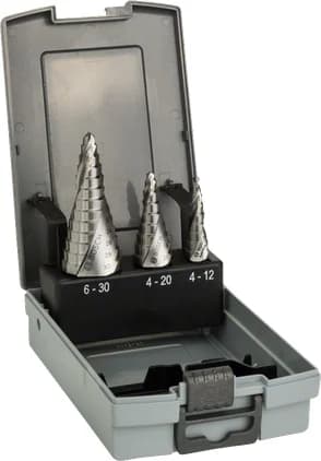 بوش 3-piece HSS step drill bit set 4-12/4-20/6-30 3165140630207 طقم ريش دريل متدرجة — 3-piece HSS step drill bit set 4-12/4-20/6-30 3165140630207
