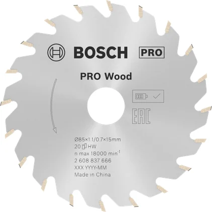 بوش Wood cordless Circular Saw Blade, 85 x 1.1 x 15 mm شفرة منشار دائري لاسلكي للخشب — Wood cordless Circular Saw Blade, 85 x 1.1 x 15 mm