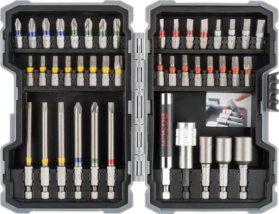 بوش 43-piece bit and nutsetter set, Extra Hard Screwdriver Bit Mixed PH, PZ, T, SL, H, and Quick Change Universal Holder and Magnetic — 43-piece bit and nutsetter set, Extra Hard Screwdriver Bit Mixed PH, PZ, T, SL, H, and Quick Change Universal Holder and Magnetic Universal Holder 3165140669702