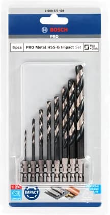بوش Metal HSS-G Impact Twist Drill Bit Set, 8 pcs 3165140881692 طقم ريش حفر ملتوية — Metal HSS-G Impact Twist Drill Bit Set, 8 pcs 3165140881692