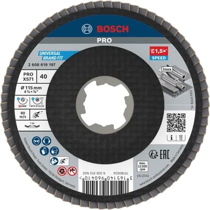بوش X571 Flap Disc, Angled, 115 mm, G40, X-Lock — X571 Flap Disc, Angled, 115 mm, G40, X-Lock