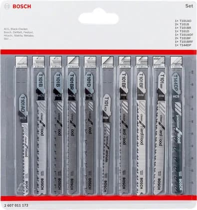 بوش 10-piece T-Shank Jigsaw blade Set Clean Cutting 3165140913430 طقم شفرات منشار — 10-piece T-Shank Jigsaw blade Set Clean Cutting 3165140913430