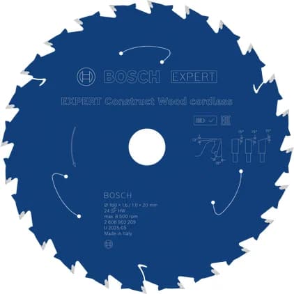 بوش EXPERT Construct Wood cordless Circular Saw Blade, 160 x 1.6/1 x 20 mm, T24 شفرة منشار دائري — EXPERT Construct Wood cordless Circular Saw Blade, 160 x 1.6/1 x 20 mm, T24