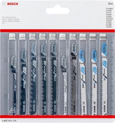 بوش 10-piece T-Shank Jigsaw blade Set for Wood and Metal 3165140913416 طقم شفرات منشار أركت — 10-piece T-Shank Jigsaw blade Set for Wood and Metal 3165140913416