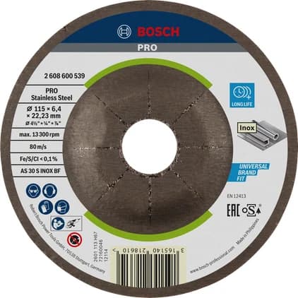 بوش Stainless Steel Grinding Disc, 115 x 6 x 22.23 mm قرص تجليخ — Stainless Steel Grinding Disc, 115 x 6 x 22.23 mm