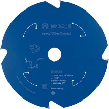 بوش Expert for Fibre Cement شفرة منشار دائري للمناشير اللاسلكية 165x1.8/1.2x20 T4 — Expert for Fibre Cement Circular Saw Blade for Cordless Saws 165x1.8/1.2x20 T4