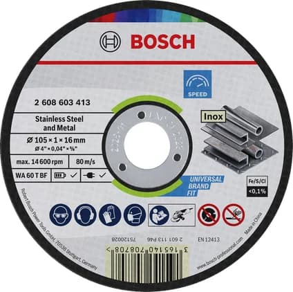 بوش قرص قطع ستانلس ستيل ومعادن خالٍ من الحديد 105 x 1 x 16 مم — Stainless Steel and Metal Iron Free Cutting Disc, 105 x 1 x 16 mm