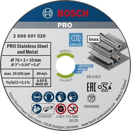 بوش Stainless Steel and Metal Bonded Cutting Disc, 76 x 1 x 10 mm — Stainless Steel and Metal Bonded Cutting Disc, 76 x 1 x 10 mm