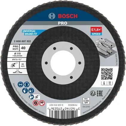 بوش X571 Flap Disc, Straight, 115 mm, G40 3165140270236 — X571 Flap Disc, Straight, 115 mm, G40 3165140270236