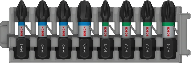 بوش Impact Screwdriver Bit Set, PH1, PH2(x2), PH3, PZ1, PZ2(x2), PZ3, 25 mm, 8 pcs طقم رؤوس مفكات — Impact Screwdriver Bit Set, PH1, PH2(x2), PH3, PZ1, PZ2(x2), PZ3, 25 mm, 8 pcs