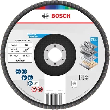 بوش X451 Flap Disc, 180 x 22.23 mm, G40, T29, 15 pcs قرص تجليخ — X451 Flap Disc, 180 x 22.23 mm, G40, T29, 15 pcs