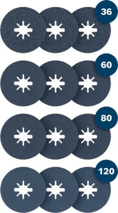 Bosch R574 X-Lock Fibre Disc, 125 mm, G36 x 3, G60 x 3, G80 x 3, G120 x 3, 12 pcs — R574 X-Lock Fibre Disc, 125 mm, G36 x 3, G60 x 3, G80 x 3, G120 x 3, 12 pcs