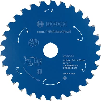 بوش Expert for Stainless Steel شفرة منشار دائري للمناشير اللاسلكية 136x1.5/1.2x20 T30 — Expert for Stainless Steel Circular Saw Blade for Cordless Saws 136x1.5/1.2x20 T30