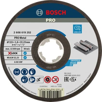 بوش Metal Bonded Cutting Disc, 115 x 1.6 x 22.23 mm, X-Lock — Metal Bonded Cutting Disc, 115 x 1.6 x 22.23 mm, X-Lock