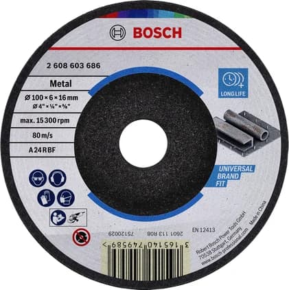 بوش Metal Grinding Disc, 100 x 6 x 16 mm 3165140749589 قرص تجليخ معدن — Metal Grinding Disc, 100 x 6 x 16 mm 3165140749589