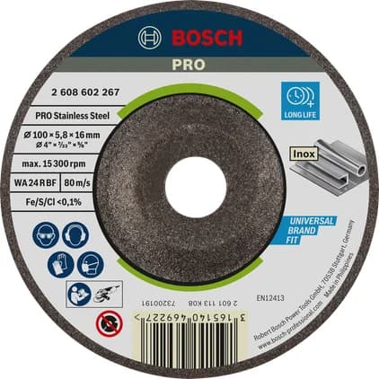 Bosch Stainless Steel Grinding Disc, 100 x 6 x 16 mm — Stainless Steel Grinding Disc, 100 x 6 x 16 mm