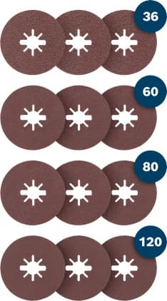 بوش Expert for Metal Fibre Sanding Disc R444، Ø 125 mm، G36 x 3، G60 x 3، G80 x 3، G120 x 3، X-LOCK، 12 قطعة — Expert for Metal Fibre Sanding Disc R444, Ø 125 mm, G36 x 3, G60 x 3, G80 x 3, G120 x 3, X-LOCK, 12 pcs