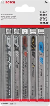 بوش 5-piece T-Shank jigsaw blade set Allrounder 3165140839532 طقم شفرات منشار أركت T-Shank Allrounder — 5-piece T-Shank jigsaw blade set Allrounder 3165140839532