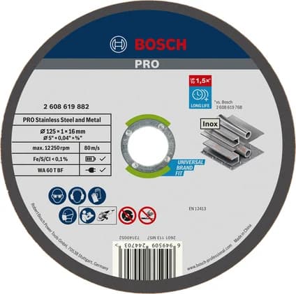 Bosch Stainless Steel and Metal Cutting Disc, 125 x 1 x 16 mm — Stainless Steel and Metal Cutting Disc, 125 x 1 x 16 mm