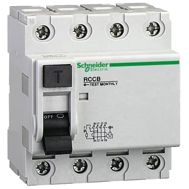 Schneider 23047 Residual Current Circuit Breaker Id - 4 Poles - 63 A - Class Ac 30 Ma