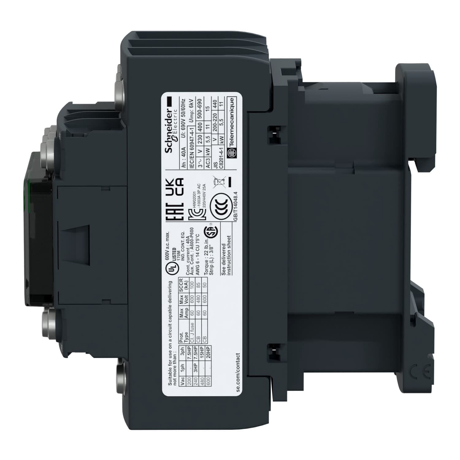 Schneider LC1D256M7 Contactor 3P(3NO) AC-3/AC-3e <=440V — LC1D