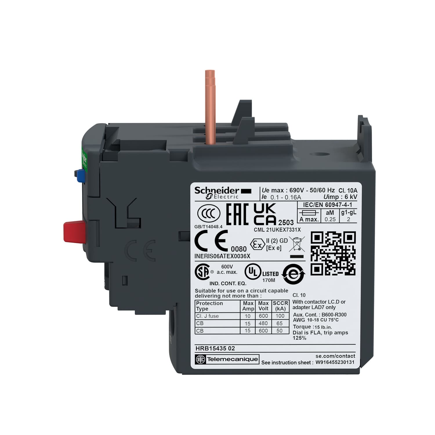 Schneider LRD14L Thermal Overload Relay 690VAC 7 to 10A 1NO+1NC — LRD